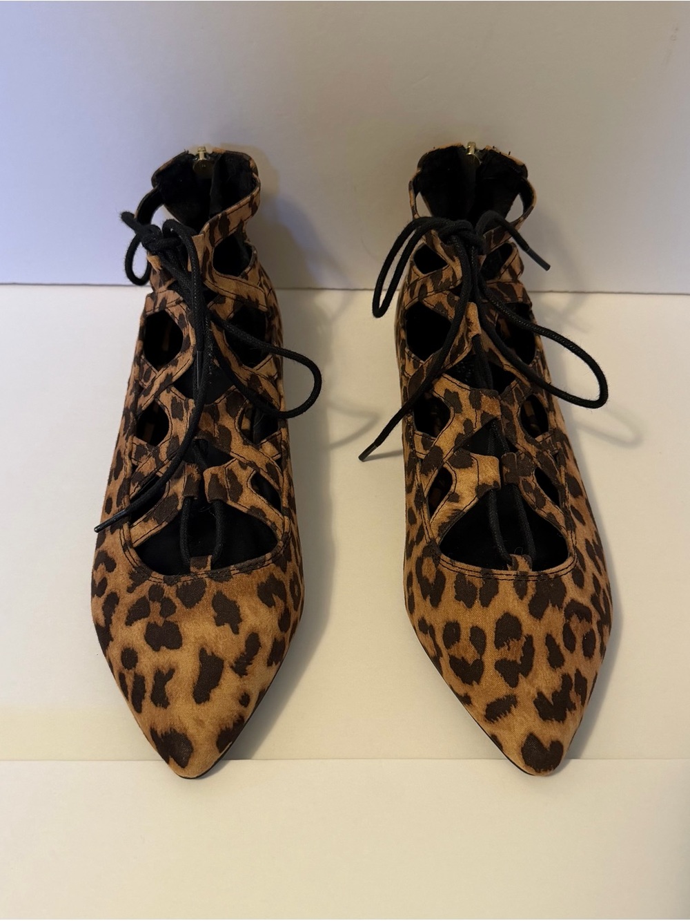 Charlotte Russe Women’s Lace-Up Ghillie Leopard Print Ballet Flats, Size 8